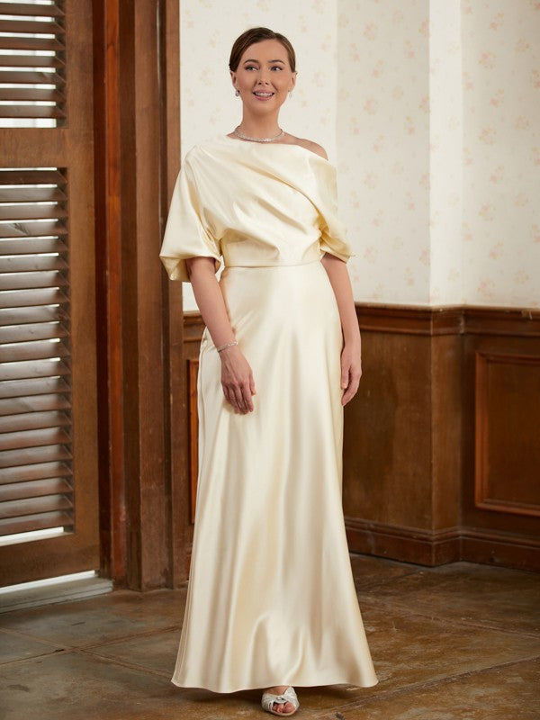 Logan Sheath/Column Charmeuse Ruched Off-the-Shoulder Short Sleeves Floor-Length Mother of the Bride Dresses DLP0020309