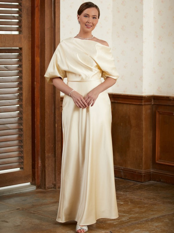 Logan Sheath/Column Charmeuse Ruched Off-the-Shoulder Short Sleeves Floor-Length Mother of the Bride Dresses DLP0020309