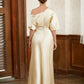 Logan Sheath/Column Charmeuse Ruched Off-the-Shoulder Short Sleeves Floor-Length Mother of the Bride Dresses DLP0020309