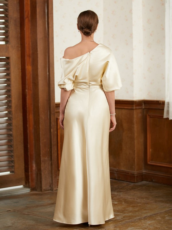 Logan Sheath/Column Charmeuse Ruched Off-the-Shoulder Short Sleeves Floor-Length Mother of the Bride Dresses DLP0020309