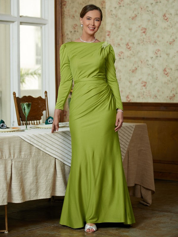 Mandy Sheath/Column Jersey Ruched Scoop Long Sleeves Floor-Length Mother of the Bride Dresses DLP0020352