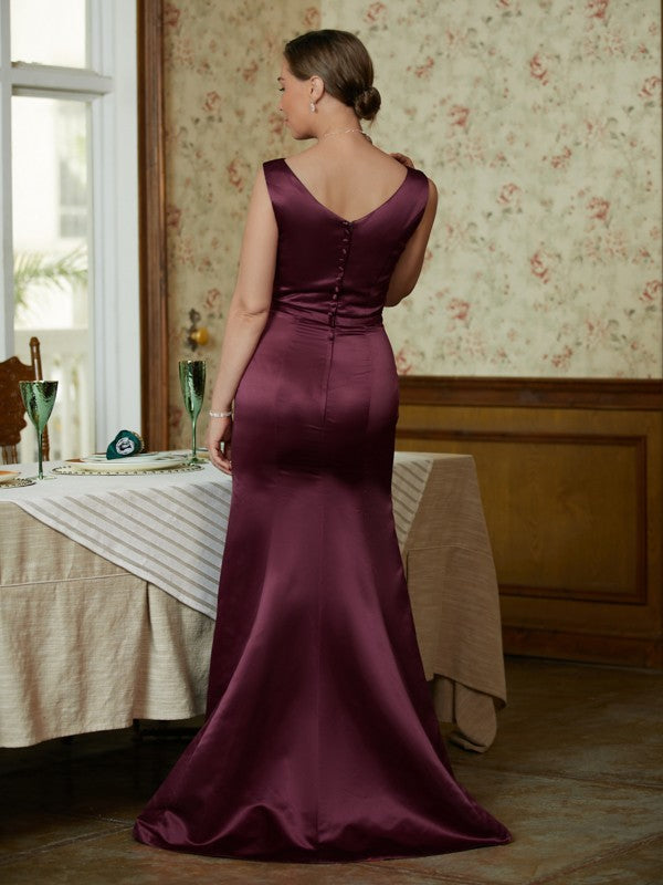 Shayna Sheath/Column Satin Beading Scoop Sleeveless Sweep/Brush Train Mother of the Bride Dresses DLP0020354