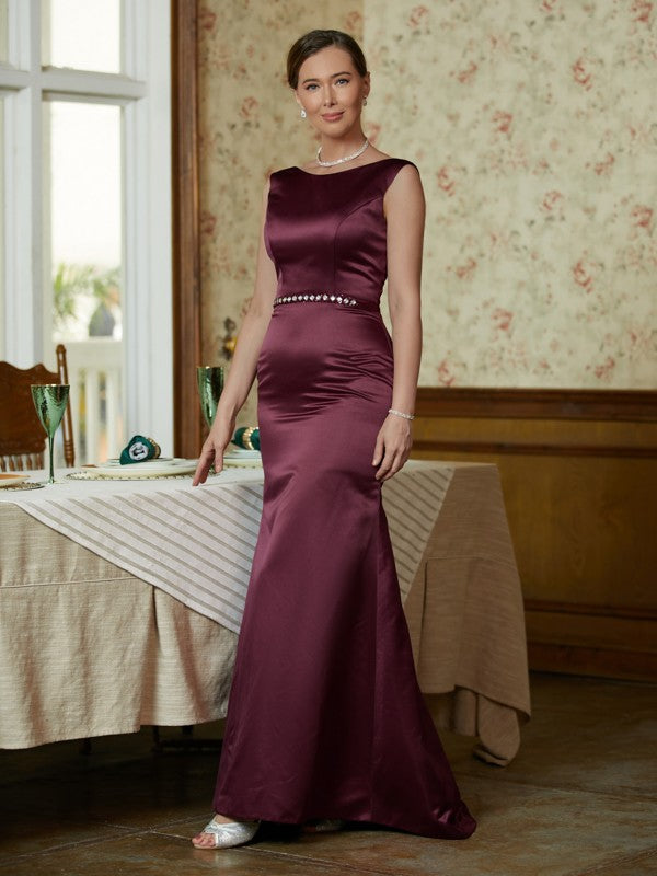 Shayna Sheath/Column Satin Beading Scoop Sleeveless Sweep/Brush Train Mother of the Bride Dresses DLP0020354