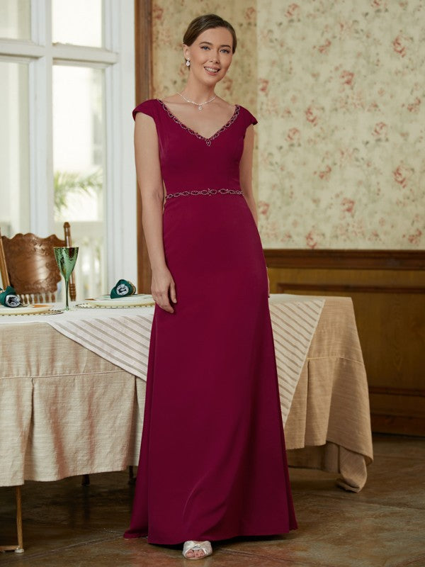 Paola Sheath/Column Stretch Crepe Beading V-neck Sleeveless Floor-Length Mother of the Bride Dresses DLP0020330