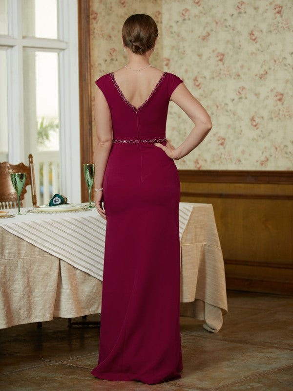 Paola Sheath/Column Stretch Crepe Beading V-neck Sleeveless Floor-Length Mother of the Bride Dresses DLP0020330