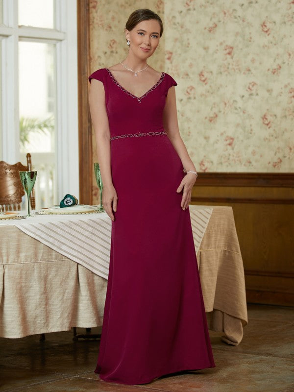 Paola Sheath/Column Stretch Crepe Beading V-neck Sleeveless Floor-Length Mother of the Bride Dresses DLP0020330