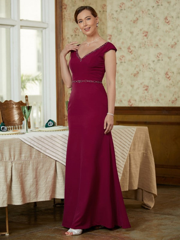 Paola Sheath/Column Stretch Crepe Beading V-neck Sleeveless Floor-Length Mother of the Bride Dresses DLP0020330