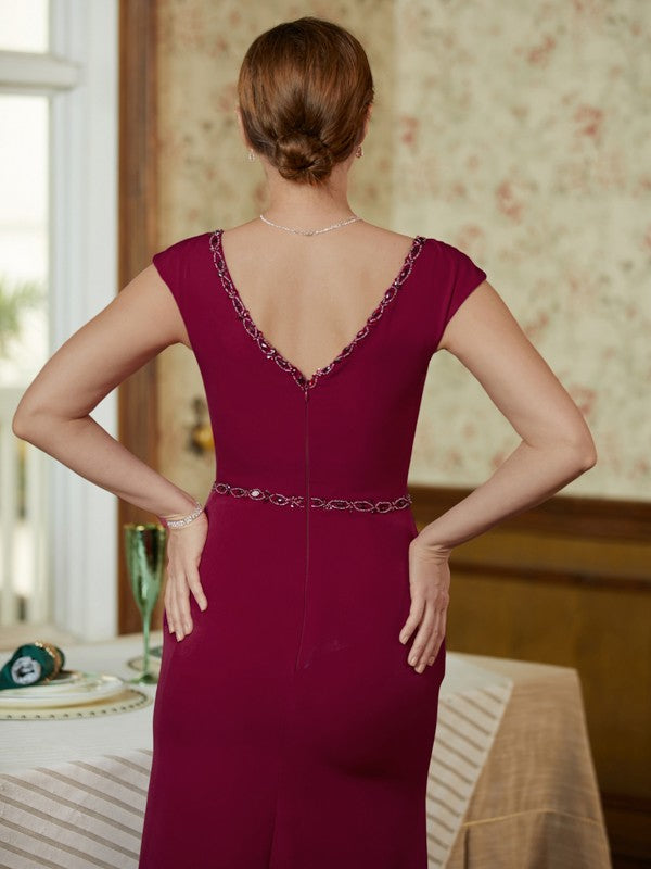 Paola Sheath/Column Stretch Crepe Beading V-neck Sleeveless Floor-Length Mother of the Bride Dresses DLP0020330