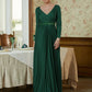 Makenzie A-Line/Princess Jersey Beading V-neck Long Sleeves Sweep/Brush Train Mother of the Bride Dresses DLP0020357