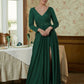 Makenzie A-Line/Princess Jersey Beading V-neck Long Sleeves Sweep/Brush Train Mother of the Bride Dresses DLP0020357