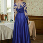 Genevieve A-Line/Princess Satin Applique V-neck Long Sleeves Floor-Length Mother of the Bride Dresses DLP0020358