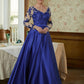 Genevieve A-Line/Princess Satin Applique V-neck Long Sleeves Floor-Length Mother of the Bride Dresses DLP0020358