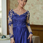 Genevieve A-Line/Princess Satin Applique V-neck Long Sleeves Floor-Length Mother of the Bride Dresses DLP0020358