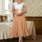 Kendal A-Line/Princess Chiffon Lace V-neck Sleeveless Tea-Length Mother of the Bride Dresses DLP0020364