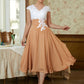 Kendal A-Line/Princess Chiffon Lace V-neck Sleeveless Tea-Length Mother of the Bride Dresses DLP0020364