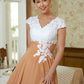 Kendal A-Line/Princess Chiffon Lace V-neck Sleeveless Tea-Length Mother of the Bride Dresses DLP0020364