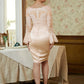 Selah Sheath/Column Satin Lace Scoop Long Sleeves Knee-Length Mother of the Bride Dresses DLP0020315