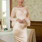 Selah Sheath/Column Satin Lace Scoop Long Sleeves Knee-Length Mother of the Bride Dresses DLP0020315