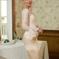 Selah Sheath/Column Satin Lace Scoop Long Sleeves Knee-Length Mother of the Bride Dresses DLP0020315