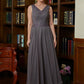 Damaris A-Line/Princess Chiffon Applique V-neck Sleeveless Ankle-Length Mother of the Bride Dresses DLP0020365