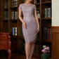 Aleena Sheath/Column Chiffon Lace Scoop Short Sleeves Knee-Length Mother of the Bride Dresses DLP0020316