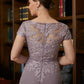 Aleena Sheath/Column Chiffon Lace Scoop Short Sleeves Knee-Length Mother of the Bride Dresses DLP0020316