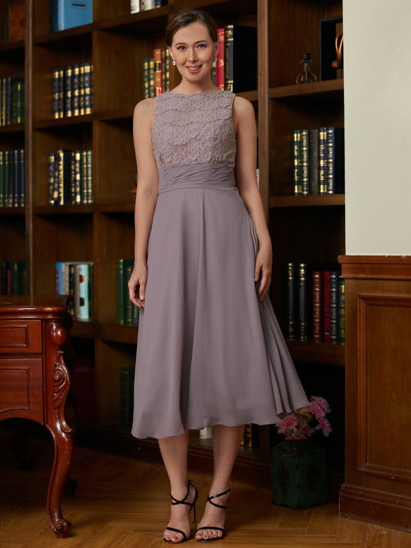 Lily A-Line/Princess Chiffon Lace Scoop Sleeveless Tea-Length Mother of the Bride Dresses DLP0020366