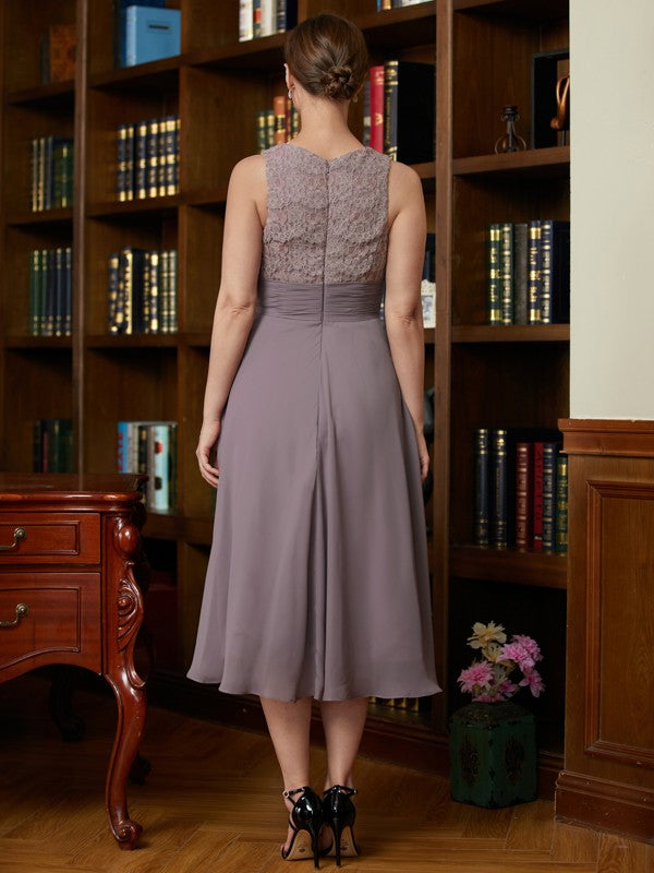 Lily A-Line/Princess Chiffon Lace Scoop Sleeveless Tea-Length Mother of the Bride Dresses DLP0020366