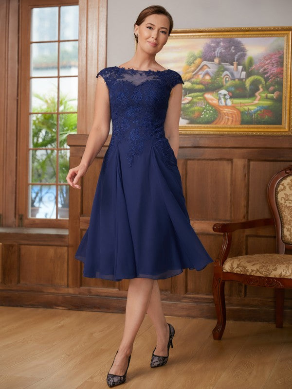 Lydia A-Line/Princess Chiffon Lace Scoop Sleeveless Knee-Length Mother of the Bride Dresses DLP0020368