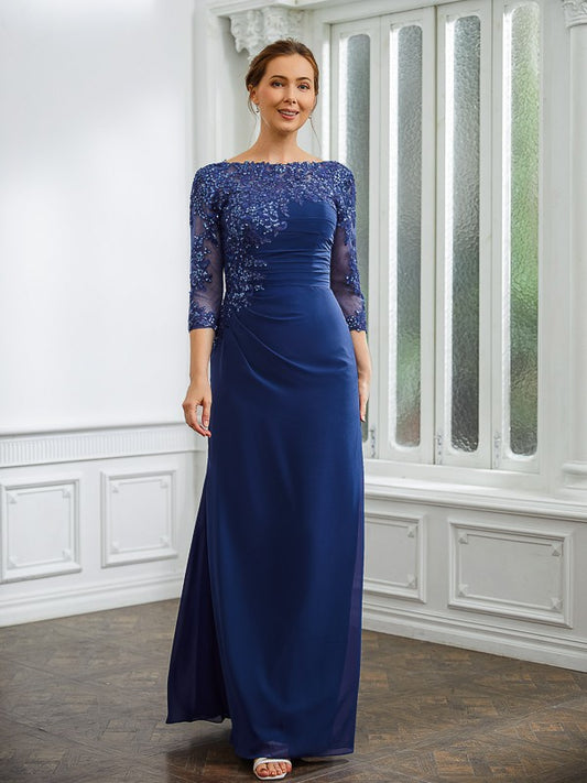 Nora Sheath/Column Chiffon Applique Bateau 3/4 Sleeves Floor-Length Mother of the Bride Dresses DLP0020280