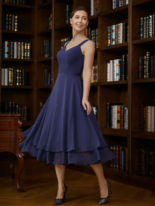 Bethany A-Line/Princess Chiffon Ruched V-neck Sleeveless Tea-Length Mother of the Bride Dresses DLP0020277