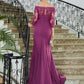 Nina Sheath/Column Chiffon Applique Off-the-Shoulder 3/4 Sleeves Sweep/Brush Train Mother of the Bride Dresses DLP0020278