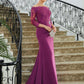 Nina Sheath/Column Chiffon Applique Off-the-Shoulder 3/4 Sleeves Sweep/Brush Train Mother of the Bride Dresses DLP0020278