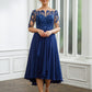 Trudie A-Line/Princess Chiffon Applique Bateau 1/2 Sleeves Tea-Length Mother of the Bride Dresses DLP0020279