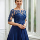 Trudie A-Line/Princess Chiffon Applique Bateau 1/2 Sleeves Tea-Length Mother of the Bride Dresses DLP0020279