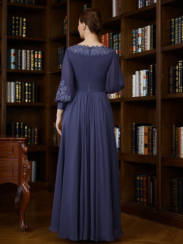 Nora A-Line/Princess Chiffon Ruched Bateau 3/4 Sleeves Asymmetrical Mother of the Bride Dresses DLP0020265