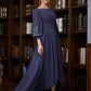 Nora A-Line/Princess Chiffon Ruched Bateau 3/4 Sleeves Asymmetrical Mother of the Bride Dresses DLP0020265