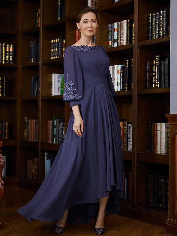 Nora A-Line/Princess Chiffon Ruched Bateau 3/4 Sleeves Asymmetrical Mother of the Bride Dresses DLP0020265