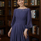 Nora A-Line/Princess Chiffon Ruched Bateau 3/4 Sleeves Asymmetrical Mother of the Bride Dresses DLP0020265