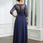 Lois A-Line/Princess Chiffon Applique Bateau 3/4 Sleeves Floor-Length Mother of the Bride Dresses DLP0020266