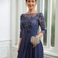 Lois A-Line/Princess Chiffon Applique Bateau 3/4 Sleeves Floor-Length Mother of the Bride Dresses DLP0020266