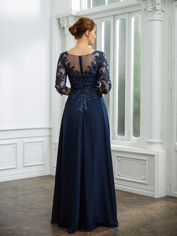 Lilianna A-Line/Princess Chiffon Applique V-neck 3/4 Sleeves Floor-Length Mother of the Bride Dresses DLP0020267