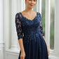 Lilianna A-Line/Princess Chiffon Applique V-neck 3/4 Sleeves Floor-Length Mother of the Bride Dresses DLP0020267