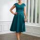 Pam A-Line/Princess Chiffon Ruched V-neck Short Sleeves Knee-Length Mother of the Bride Dresses DLP0020268