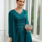 Pam A-Line/Princess Chiffon Ruched V-neck Short Sleeves Knee-Length Mother of the Bride Dresses DLP0020268