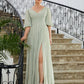 Melissa A-Line/Princess Chiffon Ruched V-neck 1/2 Sleeves Floor-Length Mother of the Bride Dresses DLP0020271