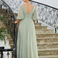 Melissa A-Line/Princess Chiffon Ruched V-neck 1/2 Sleeves Floor-Length Mother of the Bride Dresses DLP0020271