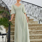 Melissa A-Line/Princess Chiffon Ruched V-neck 1/2 Sleeves Floor-Length Mother of the Bride Dresses DLP0020271