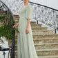 Melissa A-Line/Princess Chiffon Ruched V-neck 1/2 Sleeves Floor-Length Mother of the Bride Dresses DLP0020271