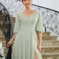 Melissa A-Line/Princess Chiffon Ruched V-neck 1/2 Sleeves Floor-Length Mother of the Bride Dresses DLP0020271